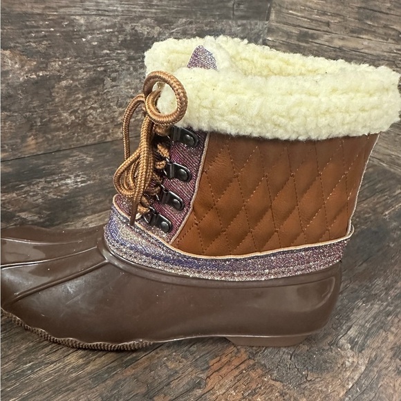 Jessica Carlyle Duck Rain Snow Cozy Brown Quilted Winter Boots - Picture 2 of 13